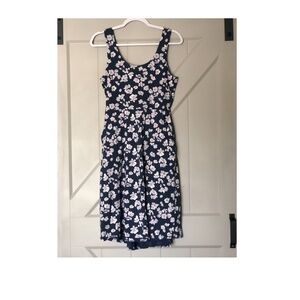 Blue and purple flower dress with tie-back